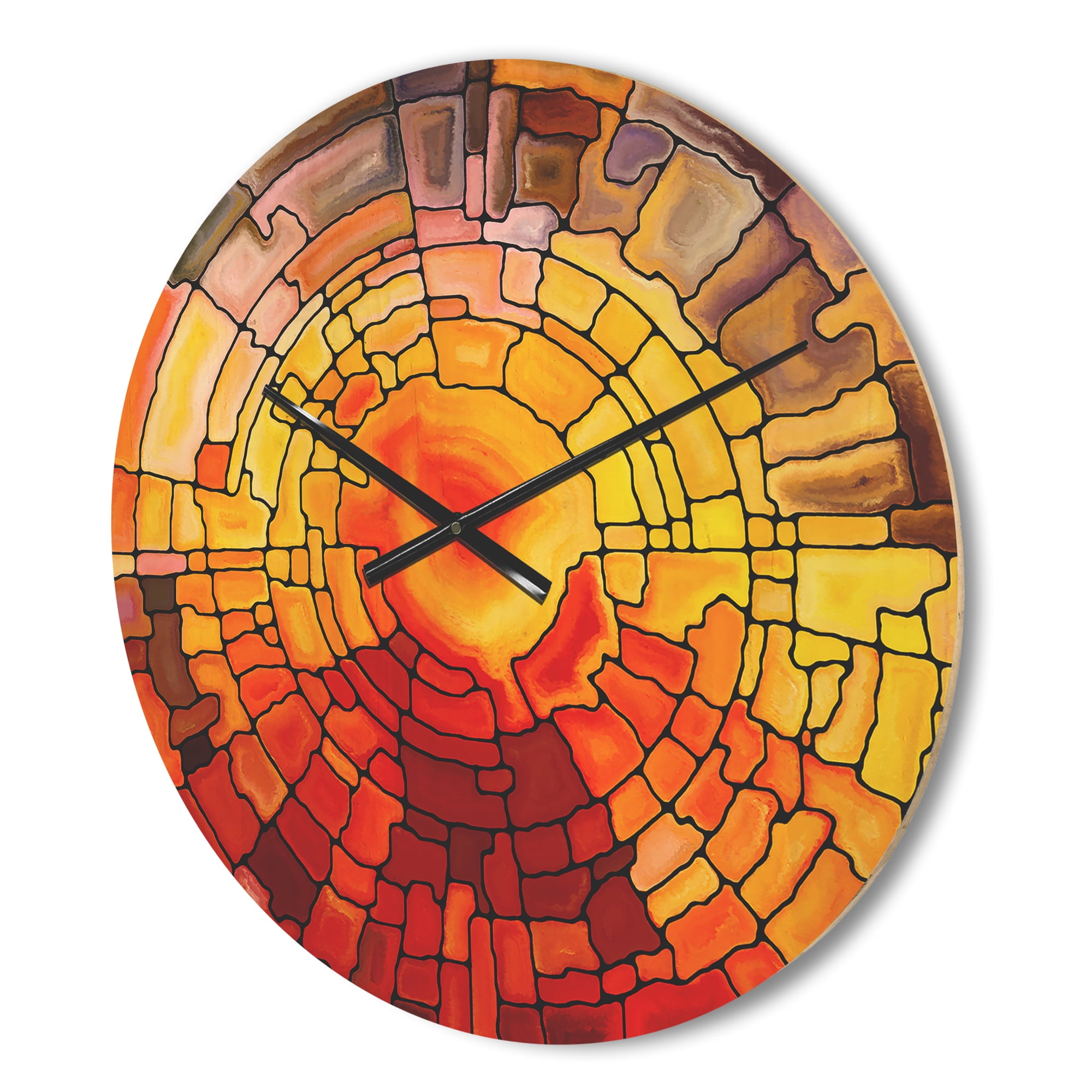 Designart 'Return of Stained Glass Red and Yellow' Modern Wood Wall Clock