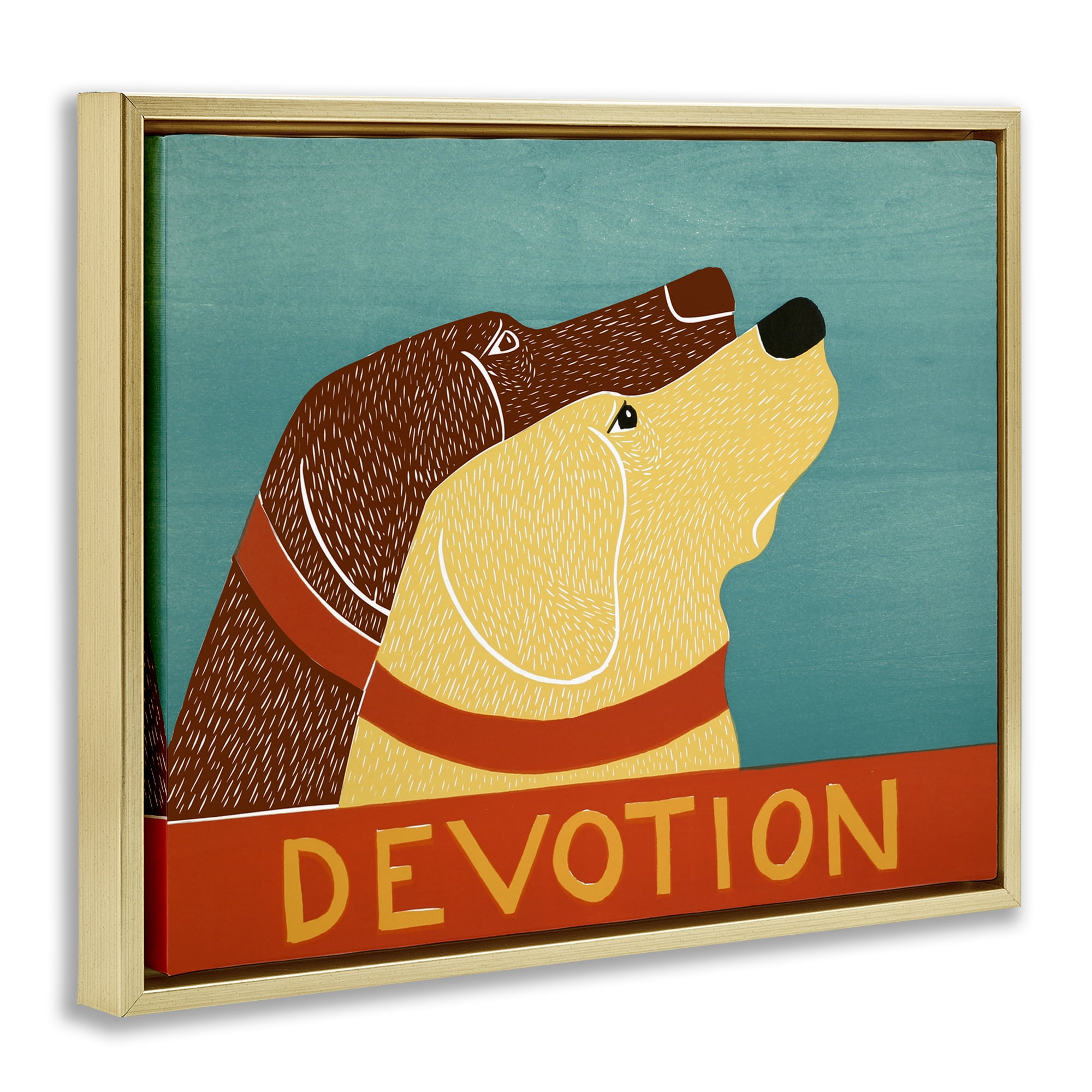 Devotion Dog Duo Gold Framed Floater Canvas Wall Art, design by Stephen Huneck
