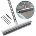 thumbnail image 1 of Escoba de goma con escurridor integrado para eliminar el pelo de mascotas, barredora de goma de cerdas suaves con mango largo ajustable de acero inoxidable de 47,2 pulgadas, cepillo de piso de cerdas, 1 of 11