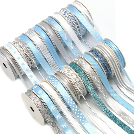 UPC: 0810074399371 | Silver and Blue Holiday Ribbon  24 Spools  48 Yards by Gwen Studios