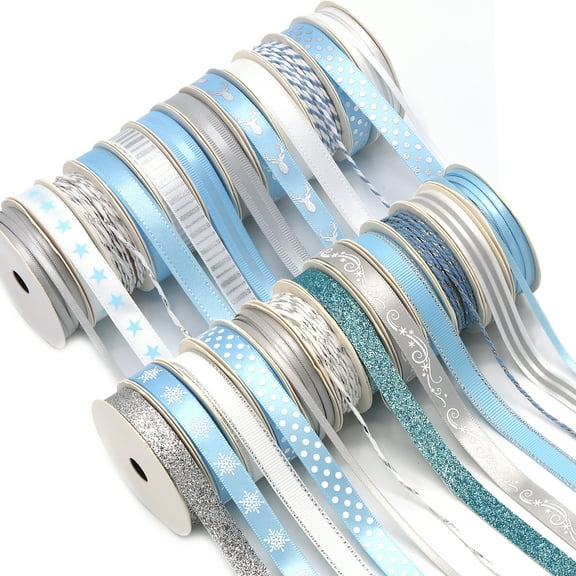 Silver and Blue Holiday Ribbon, 24 Spools, 48 Yards by Gwen Studios