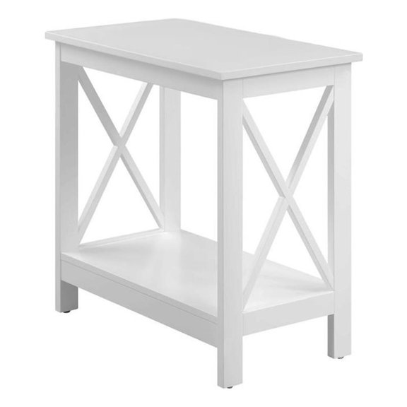 Pemberly Row Contemporary Wood Chairside End Table with Shelf in White