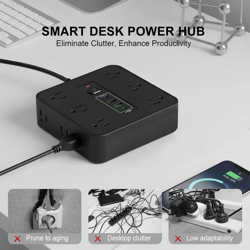 16-in-1 Power Strip with Switch & Surge Protection, Travel Extension Cord with USB Ports, Outlet Electrical Extender, 6.5FT Extension Cord On/Off Switch, 16 Outlet USB-C Power Strip