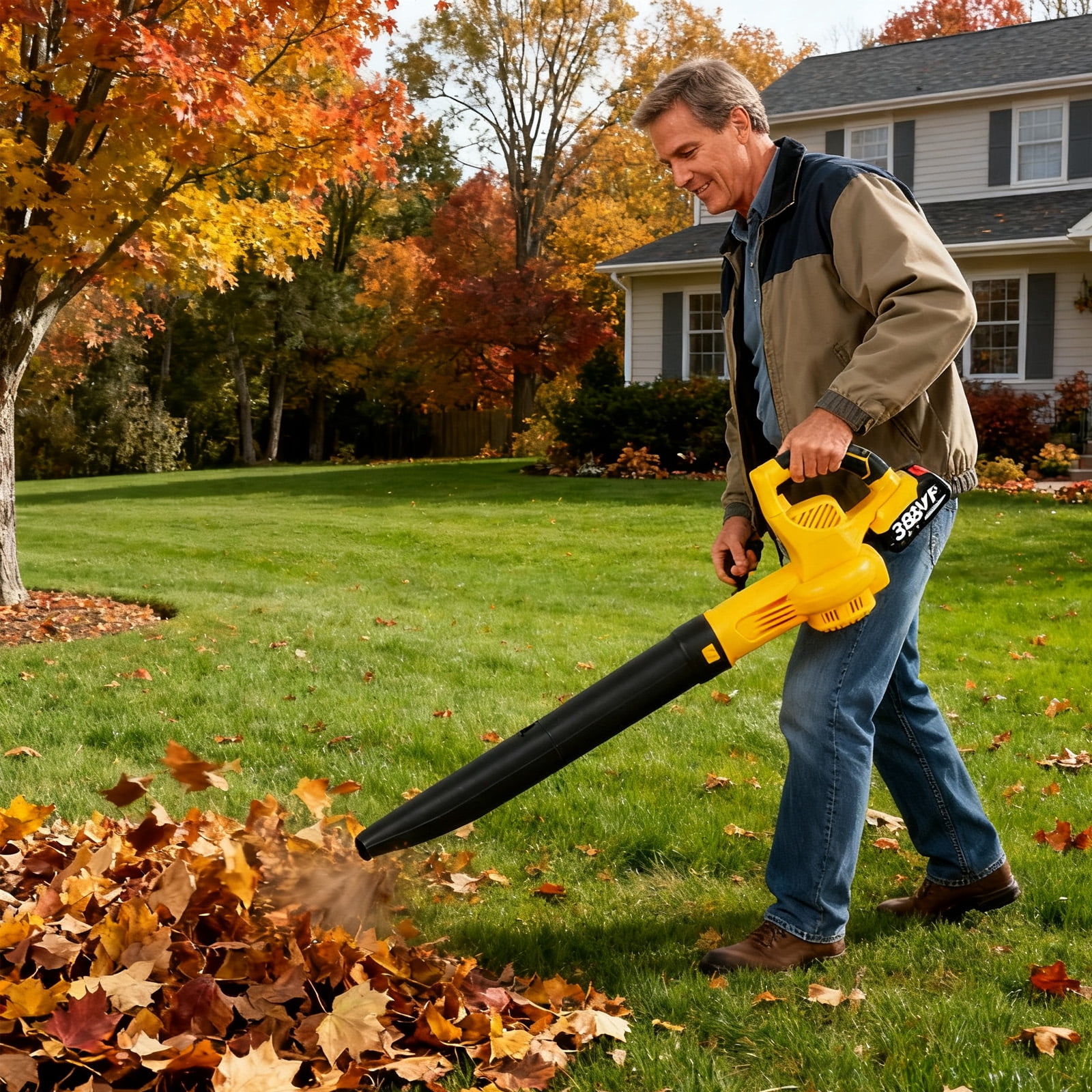 SUSUZI 21V Cordless Leaf Blower, 320CFM/150MPH Brushless Motor Blower with 2×2.0Ah Batteries, 2.7lbs Lightweight One-Hand Operation, All-Season Yard Care Tool for Lawn Snow Removal