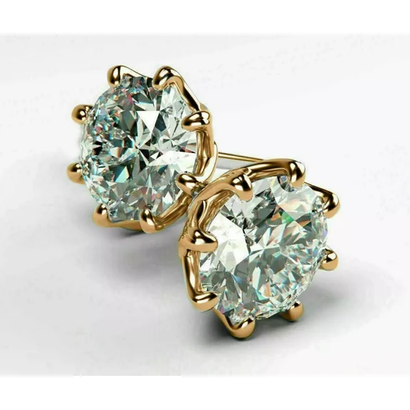 3Ct Round Lab-Created Moissanite Solitaire Push Back Earrings 14K Gold Finish