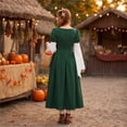 thumbnail image 6 of Anmrize Medieval Square Neck Dress, Puff Sleeve Lace Up Dress, Two Tone Historical Costume, Renaissance Costume Women Peasant Medieval Dress Long Sleeve Maxi Fairy Dresses, Dark Green M, 6 of 6