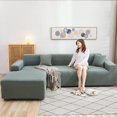 thumbnail image 1 of Housse de Canapé Sectionnelle 2 Pcs en Polyester Extensible Forme L Housse de Canapé Couleur Unie Douceur -Vert-2-3 Places+3 Places, 1 of 1