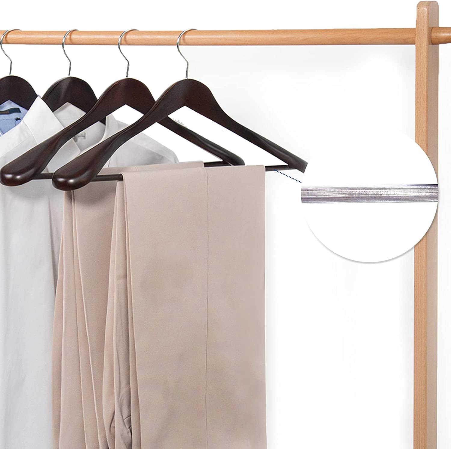 Luxury Mahogany Wooden Suit Hangers - 6 Pack - Wood Coat Hangers,Jacket Outerwear Shirt Hangers,Glossy Finish with Extra-Wide Shoulder, 360 Degree Swivel Hooks & Anti-Slip Bar with Screw