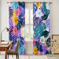 thumbnail image 5 of Kitchen Curtains 84 Inch Length 2 Panels, Tropical Leaf Grommets Window Treatment Curtain, Purple Palm Plant Summer Flower Pastoral Thermal Curtains Drapes for Living Room/Bathroom, 5 of 9