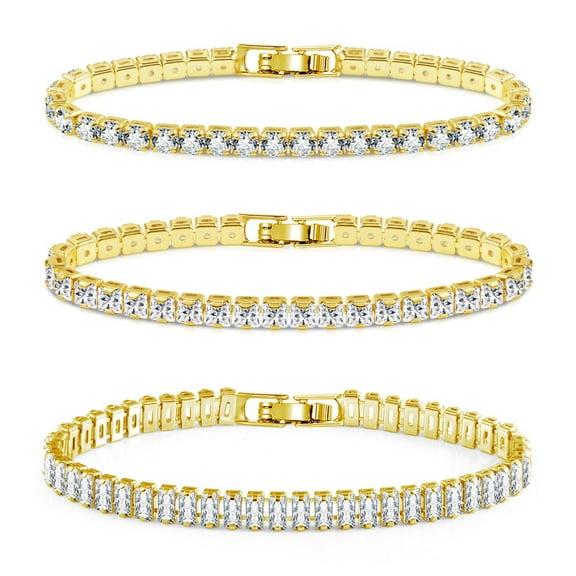 Alexcraft Cubic Zirconia Tennis Bracelet | 14K Gold Plated 4mm Bracelet, Gold Bracelet for Women Men | Classic CZ Bracelet | Size 6.9 Inch