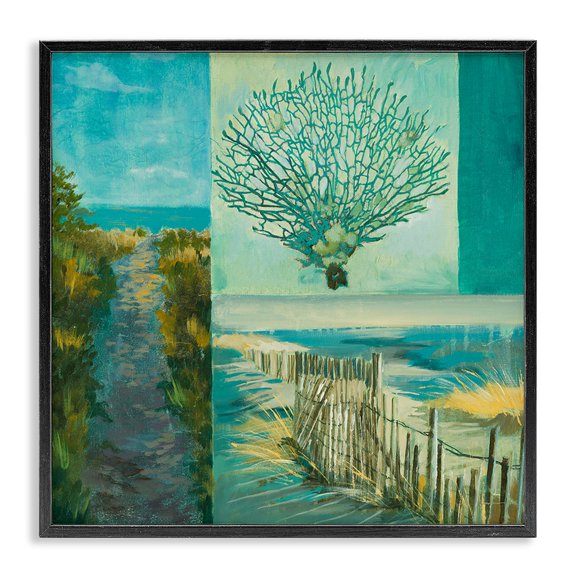 Stupell Industries Rustic Lodge Modern Beach Coral Collage Black Framed Giclee Art, 12 x 12, by Liz Jardine