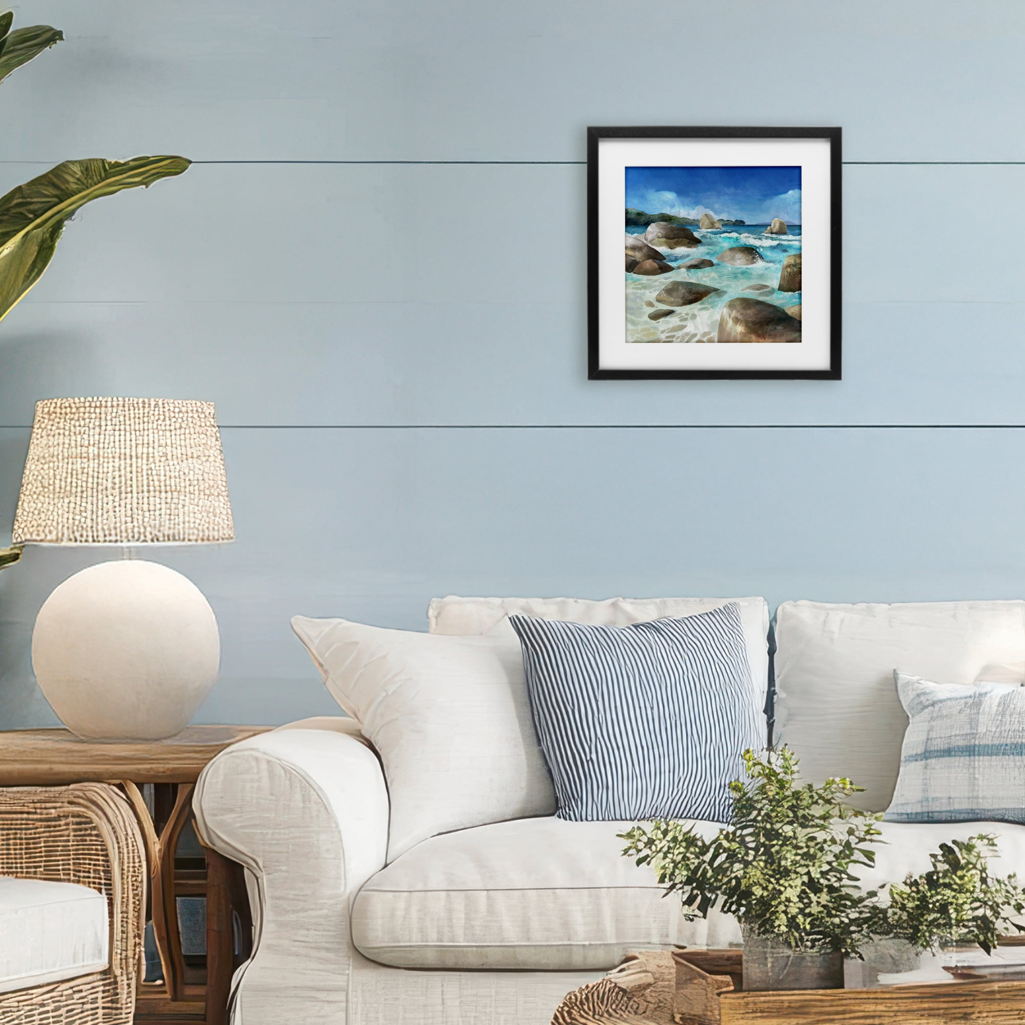 Stupell Industries Low Tide Rocks on Shore Black Framed Print Under Glass, design by Mauro Devereaux
