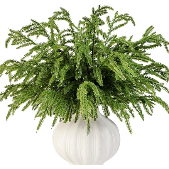 JEWLALO 12Pcs Norfolk Pine Branches 17" Artificial Pine Needles Branches Fake Greenery Picks Norfolk Pine Stems for Christmas Tree Vase Fillers DIY Crafts Garland Wreath Home Winter Decorations