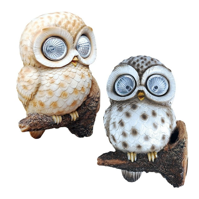 Minkissy 2Pcs Owl Statue Solar Lamp Resin Craft Light Assorted Color Garden Outdoor Yard Decoration