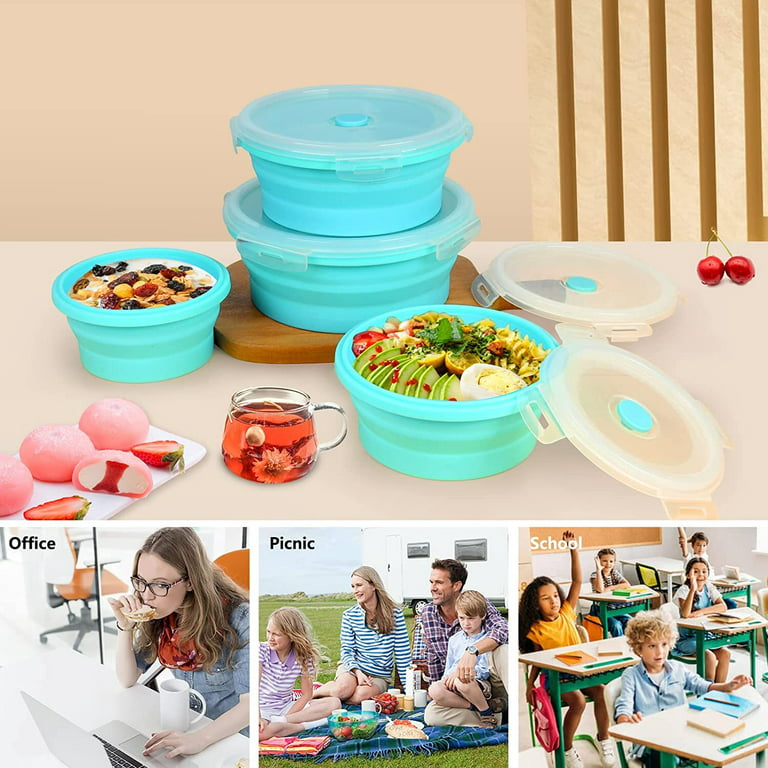 Set of 4 Round Collapsible Food Storage Containers With Lids