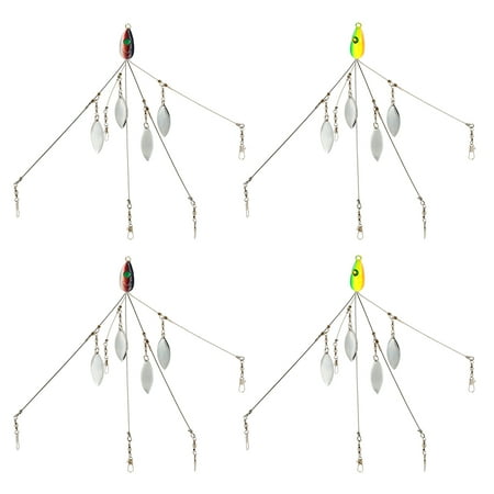 4PCS Umbrella Fishing Baits Lures Bass Fishing Rigs Five Arm Blades Wire Multi Lure Rig Kit with Barrel
