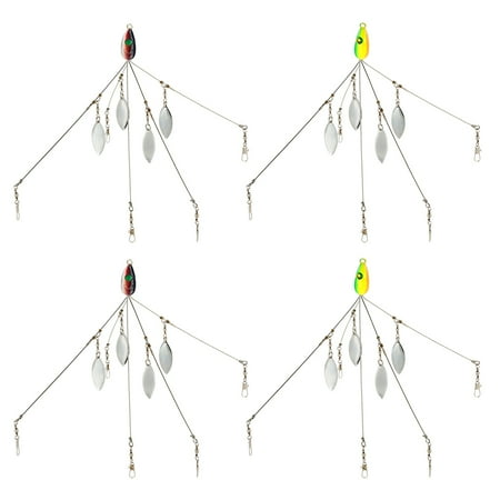 4PCS Umbrella Fishing Baits Lures Bass Fishing Rigs Five Arm Blades Wire Multi Lure Rig Kit with Barrel (Best Fishing Rigs For Flounder)