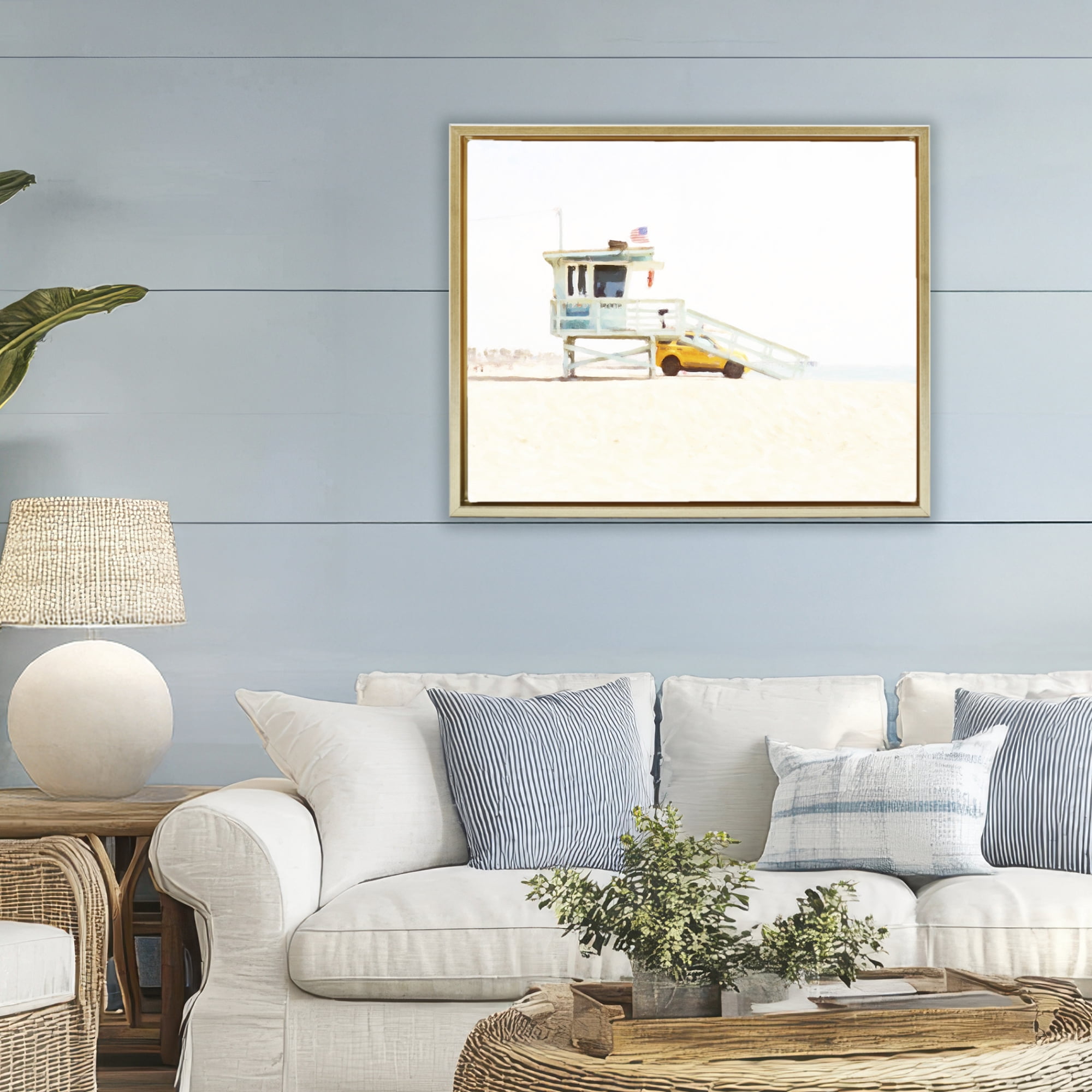 Stupell Industries Soft Light Lifeguard Station Gold Framed Floater Canvas Wall Art, design by Kim Curinga