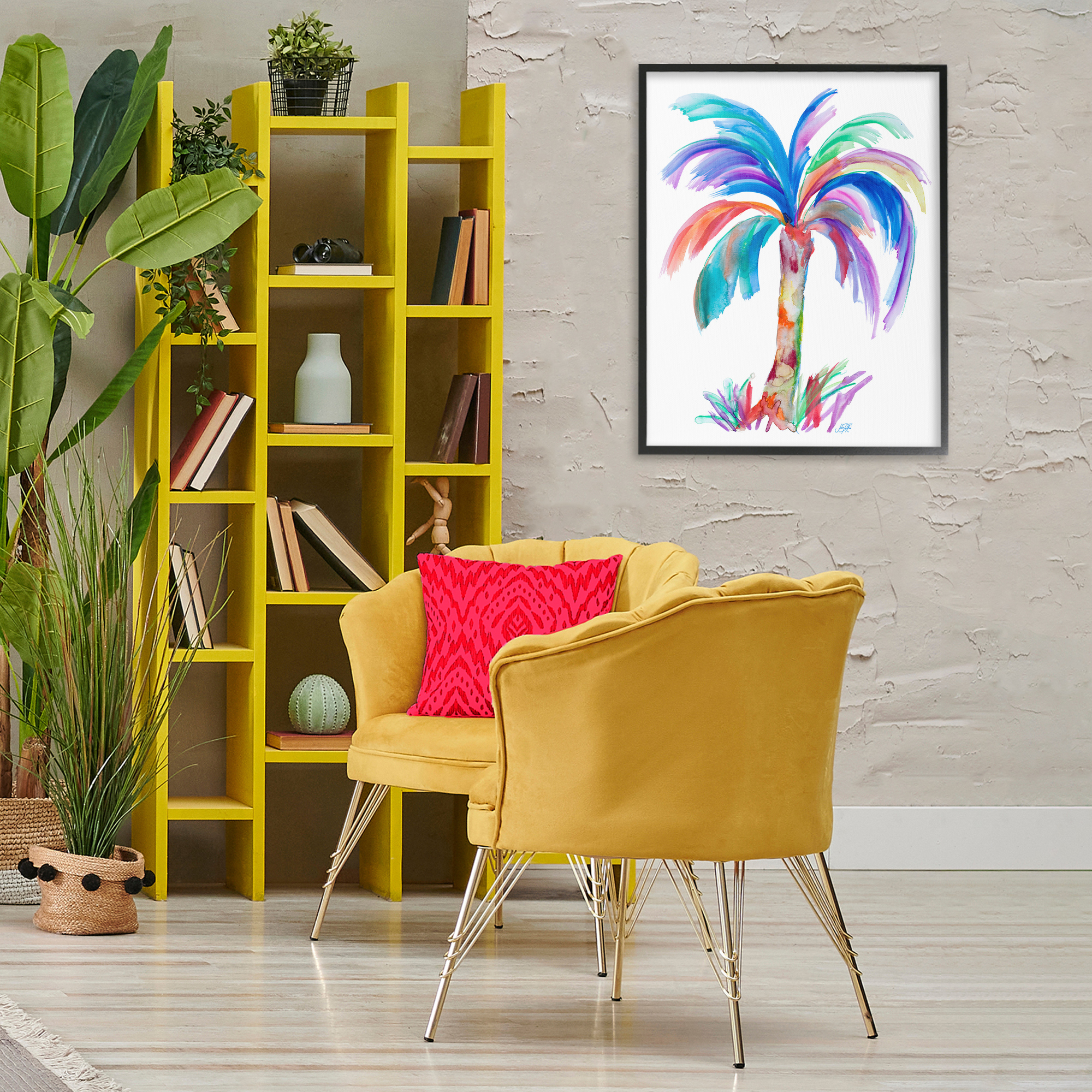 Stupell Industries Bold Palm Tree Botanical & Floral Painting Black Framed Art Print Wall Art, 24 x 30