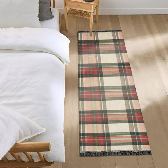 Plaid Pattern with Mixture Colors Bedside Runner Rug 2'x 6' Non Slip Carpet Floor Mat Area Rug