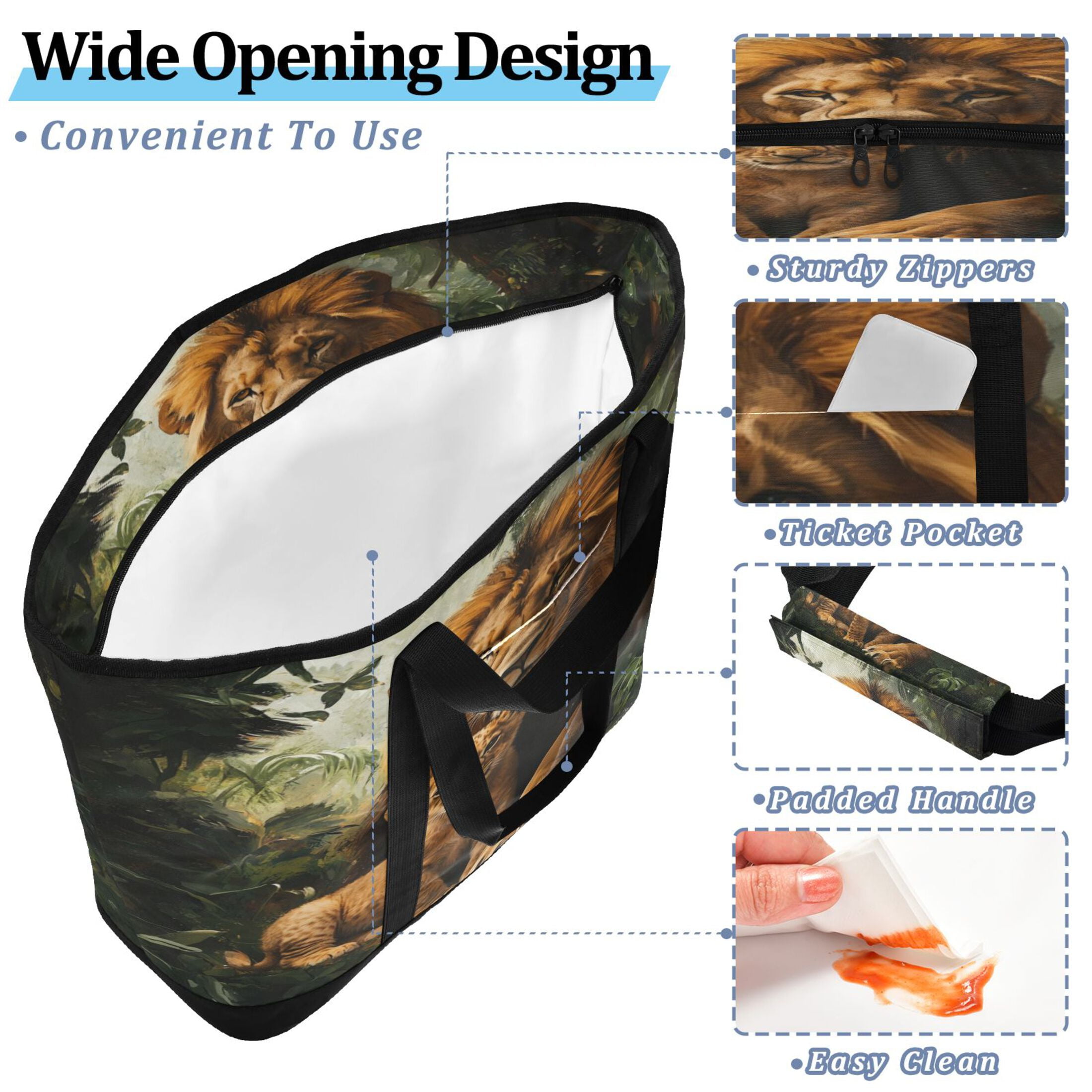 Large Hand-held Ice Pack Picnic Bag Insulation and Refrigeration Suitable for Shopping Picnics and Camping Beautiful Brown Lions