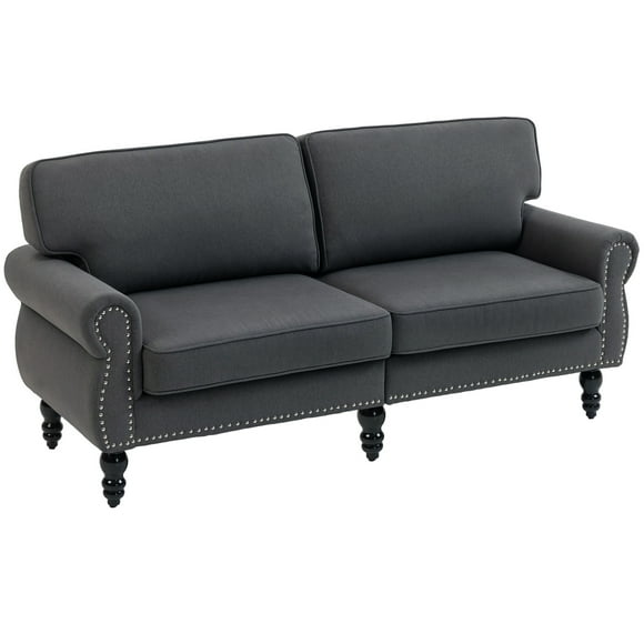 HOMCOM Mid Back Loveseat with Wood Leg 2 Seater Sofa Couch, Dark Grey