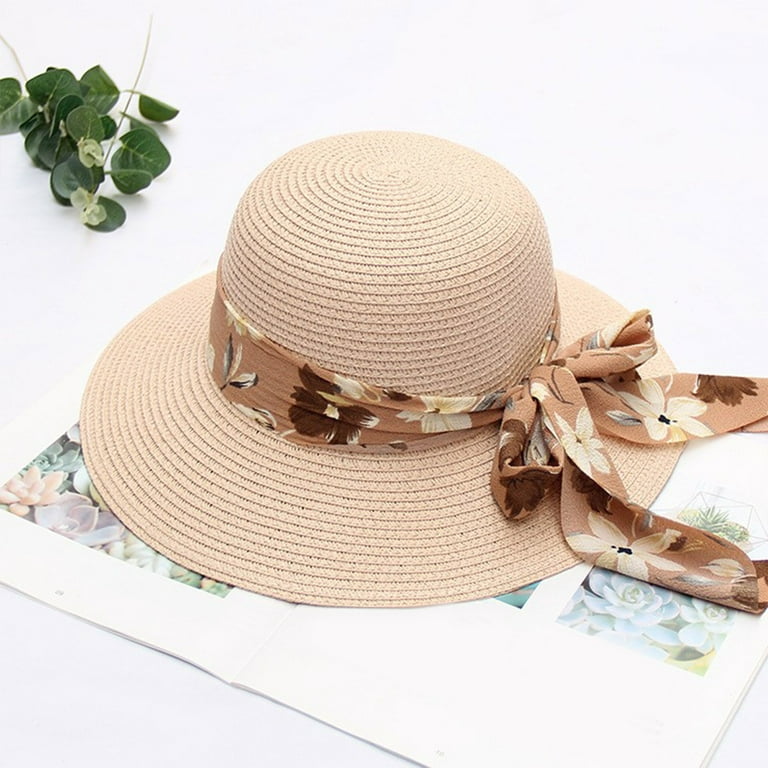 MRULIC sun hat womens Summer Hats For Women Wide Bongrace Women Straw Beach  Hat Little Girl Sun Cap Foldable Ladies Hats Pink + One size