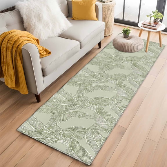 Summer Palm Leaf Kitchen Runner Rug 2x6 Washable Runners for Hallway Non Slip Green Tropical Bloom Silhouettes Large Area Rug Indoor Floor Carpet for Bathroom Laundry Entryway Bedroom Living Room
