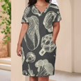 thumbnail image 3 of Creamy Vegetable Dark Background Print Women's Loose Short Sleeve Dress Casual Summer Plus Size Long Dresses with Pockets, 3 of 5