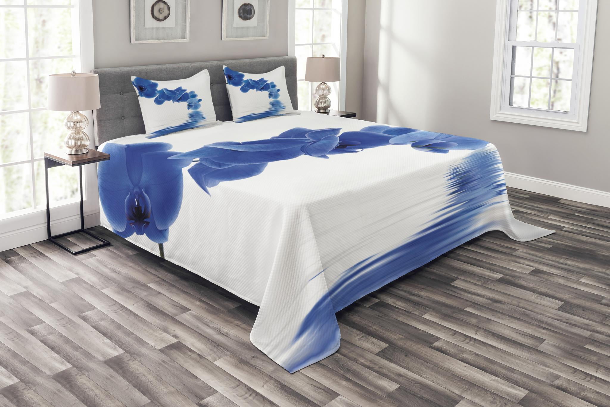 Blue Bedspread Set King Size, Orchid Corsage Composition with ...