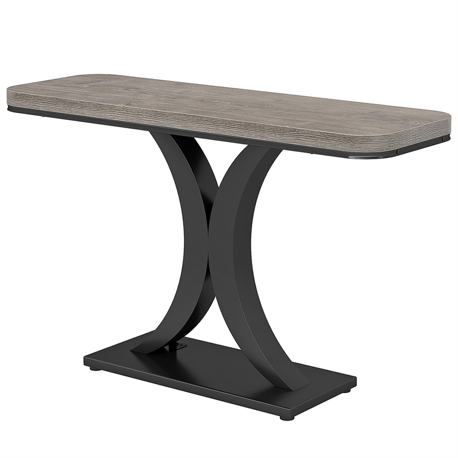 Demi Bonn 40" Console Table, Narrow Entryway Foyer Table with Geometric Base for Hallway, Entrance, Living Room, Bedroom, Gray