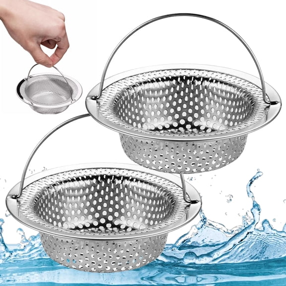2 Pack Kitchen Sink Strainer, Stainless Steel Sink Drain Strainer with Handle, Anti Clog Sink Filter for Most Standard Drains
