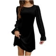 thumbnail image 5 of Christmas Dresses Holiday Dresses Holiday Party Dress Formal Sequin Velvet Mini Dress for Women Trendy Long Sleeve A Line Sparkly Trendy U-Shaped Collar Glitter Short Dresses, Black-L, 5 of 7