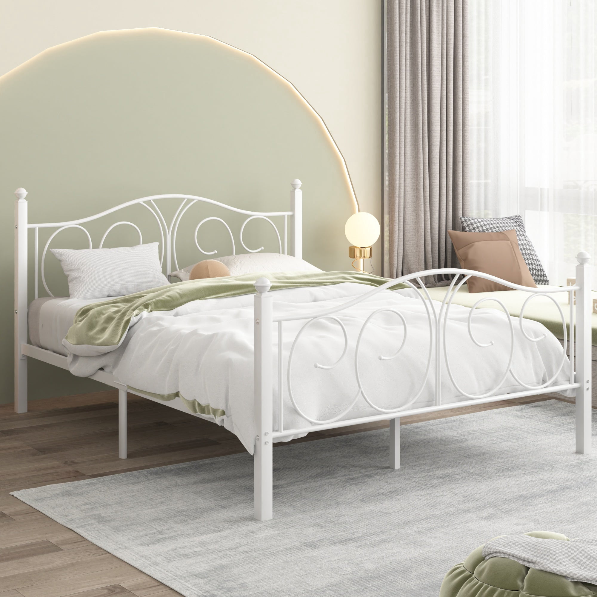 VECELO Queen Metal Bed Frame with Headboard and Footboard, Heavy Duty Slat Support Platform Frame for Bedroom, No Box Springs Needed, White