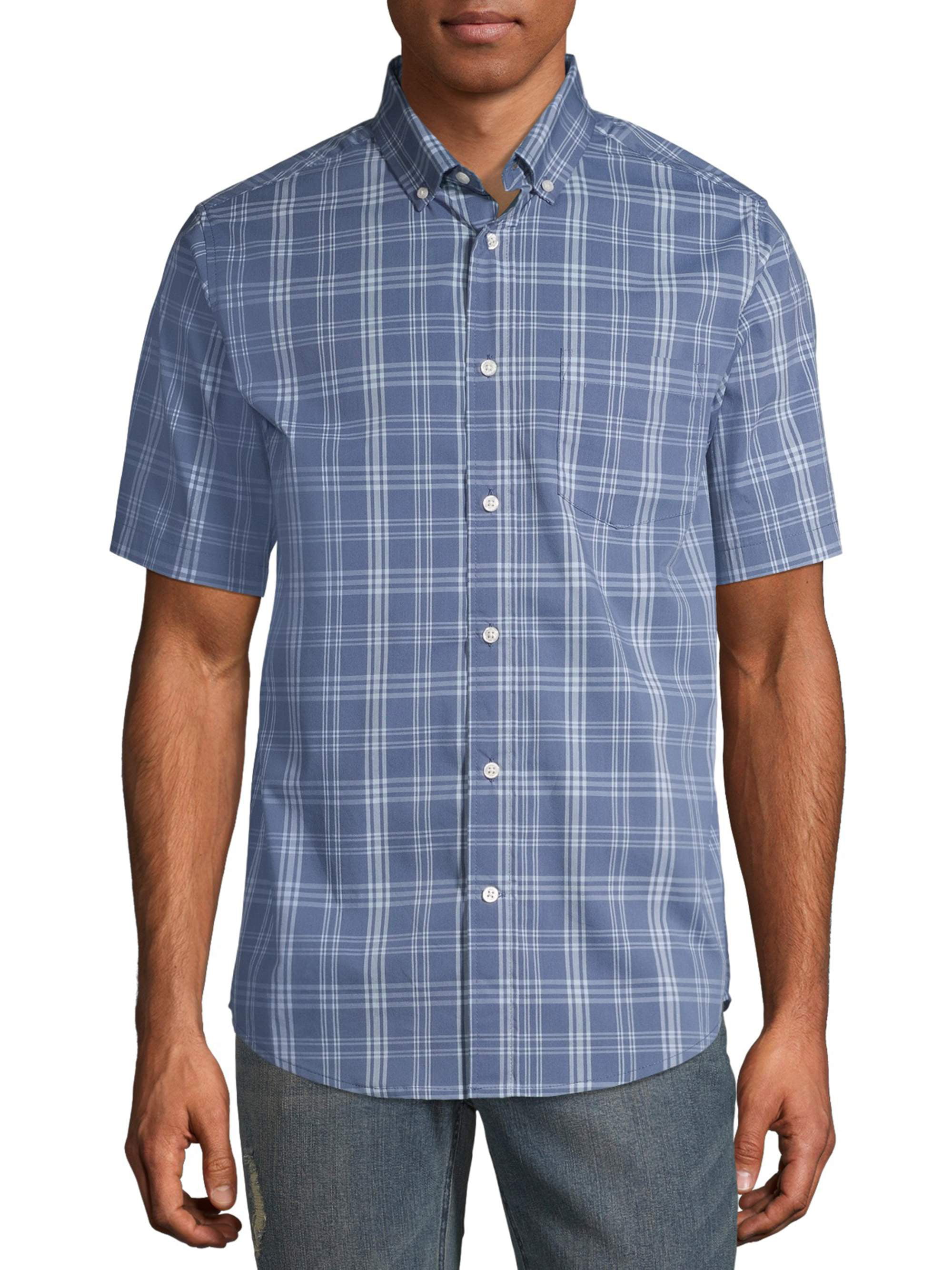 George Men's and Big Men's Plaid Poplin Short Sleeve Shirt - Walmart.com