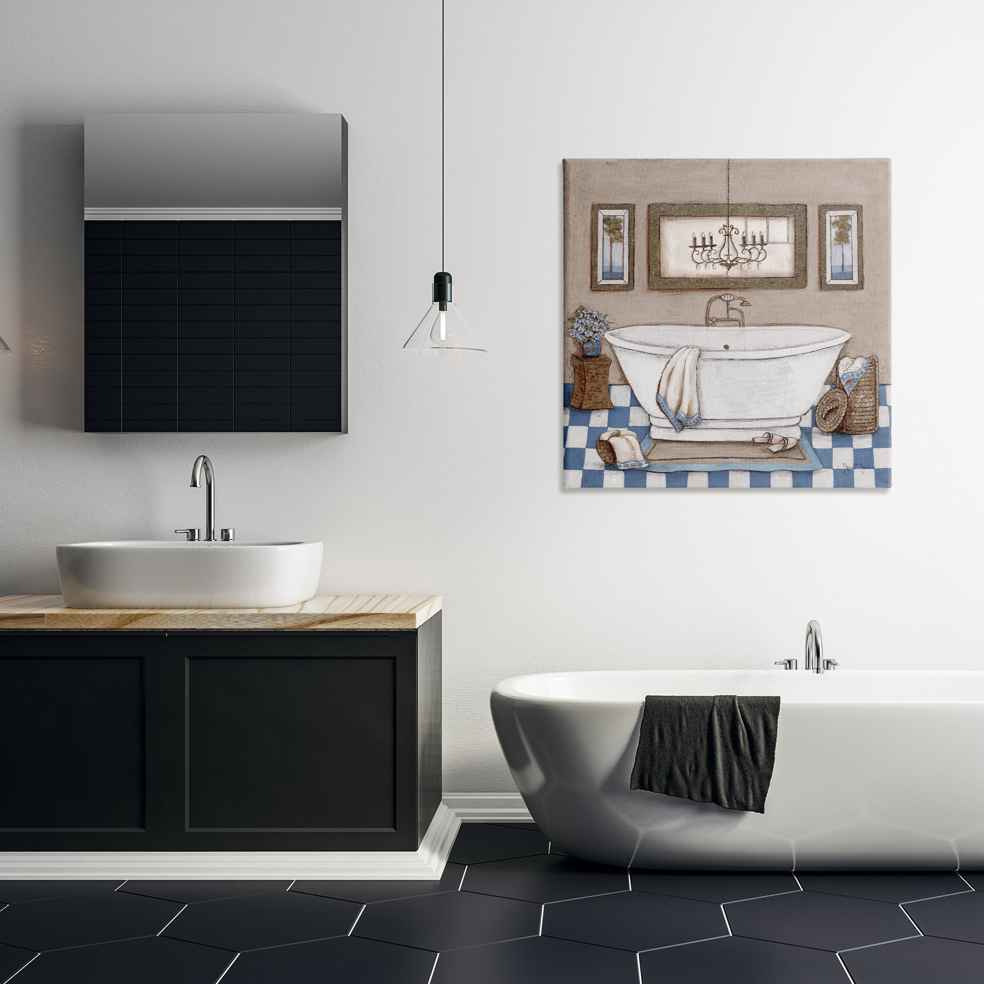 Stupell Industries Checkered Bathroom & Chandelier Canvas Wall Art, design by Janet Tava