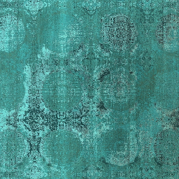 Ahgly Company Indoor Square Oriental Turquoise Blue Industrial Area Rugs, 6' Square