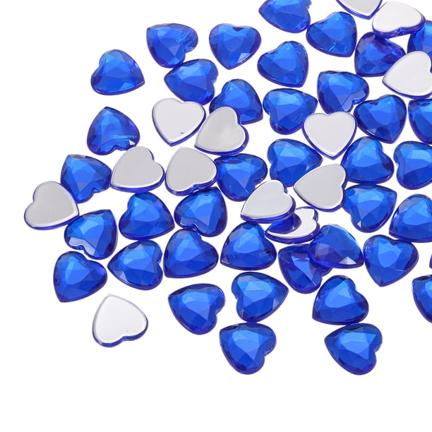 60 Pcs Rhinestone de Corazón Acrílico 12mm Stickers de Gemas de Plástico para Manualidades, Azul Oscuro
