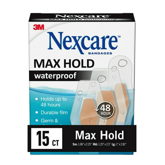 Nexcare Max Hold Waterproof Bandages, Made by 3M, Assorted Sizes, 15 count