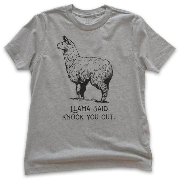 Kids Llama Said Knock You Out Shirt, Youth Kids Boy Girl T-Shirt, Funny Animal Tee, Llama Pun Shirt, Hip Hop Tee, Dark Heather Gray, Medium