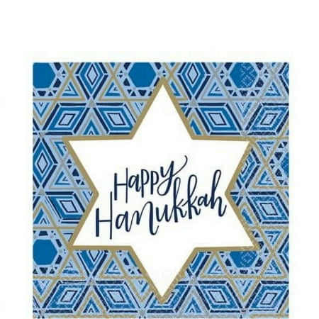Amscan Hanukkah Festival Of Lights 2-Ply Lunch Napkins, 6-1/2" x 6-1/2", Blue, Pack Of 108 Napkins