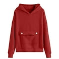 thumbnail image 5 of Girls' Pullover Hoodies with Button Flap Pocket Cotton Fleece Loose Hooded Sweatshirt Kids Sweaters 4-15 Years (5-6 Years, Red), 5 of 5