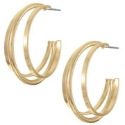 Time and Tru Triple Layer Gold Hoops for Women, Polished Gold