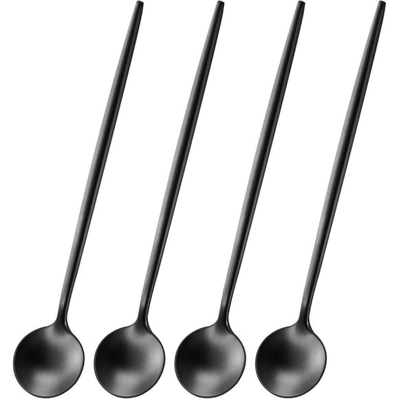 7" Satin Black Stainless Steel 7" Satin Black Stainless Steel Matte Black Tea Spoon 4 Pieces Long Coffee Spoon Black Dessert Spoon Pieces