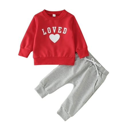 

Valentine s Day Girl Outfits Boys Winter Long Sleeve Letter Prints Tops Pants Two Pieces Sets Outfits Clothes Set Size 6 Months-12 Months Red