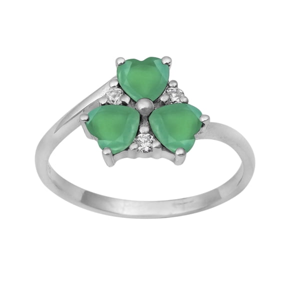 Mooneye Three Stone 4 mm Green Onyx 925 Sterling Silver Women Valentines Day Gifts Heart Ring