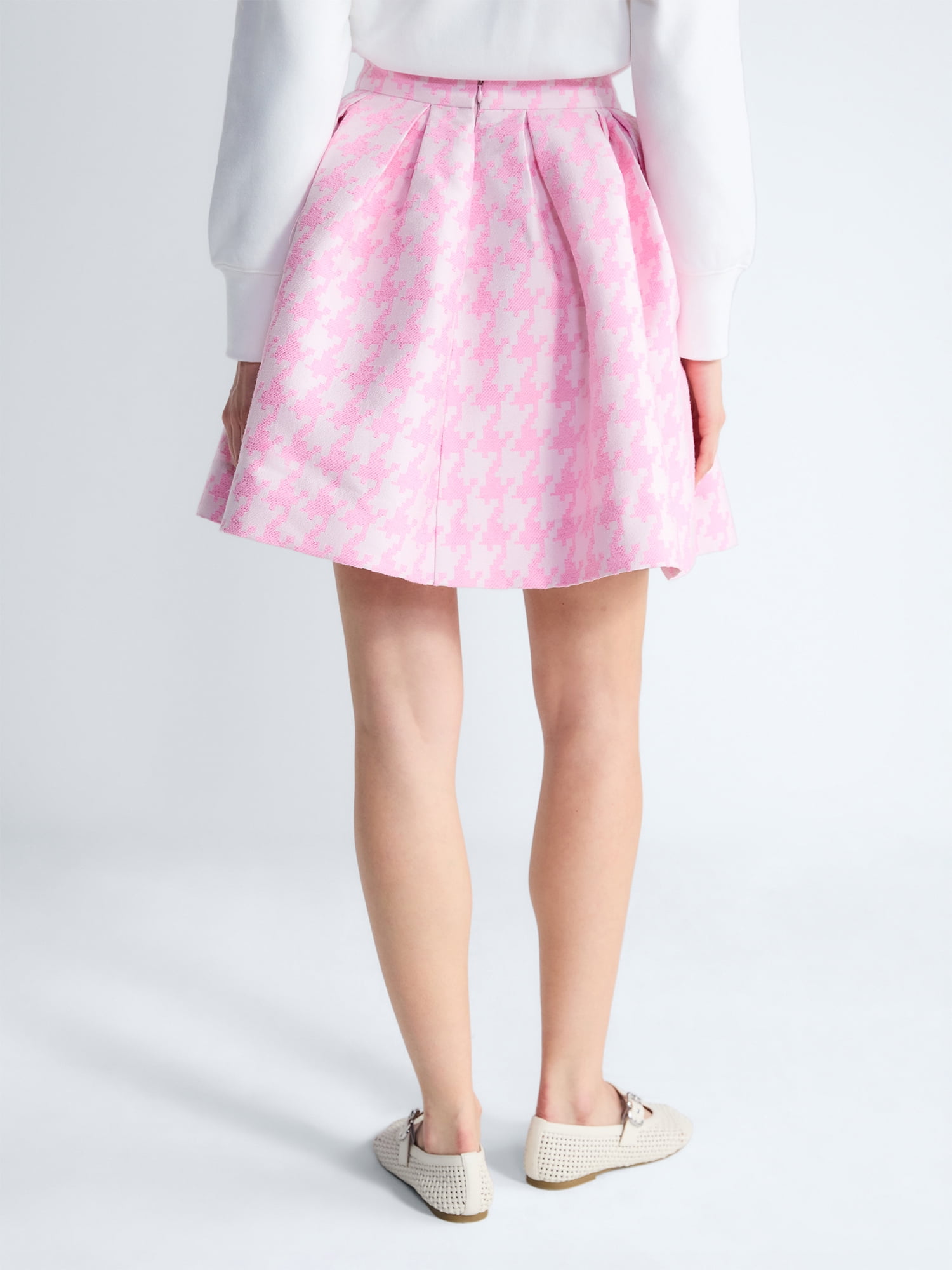 Free Assembly Women's and Women's Plus Houndstooth Pleated Skirt, Sizes 0-26W