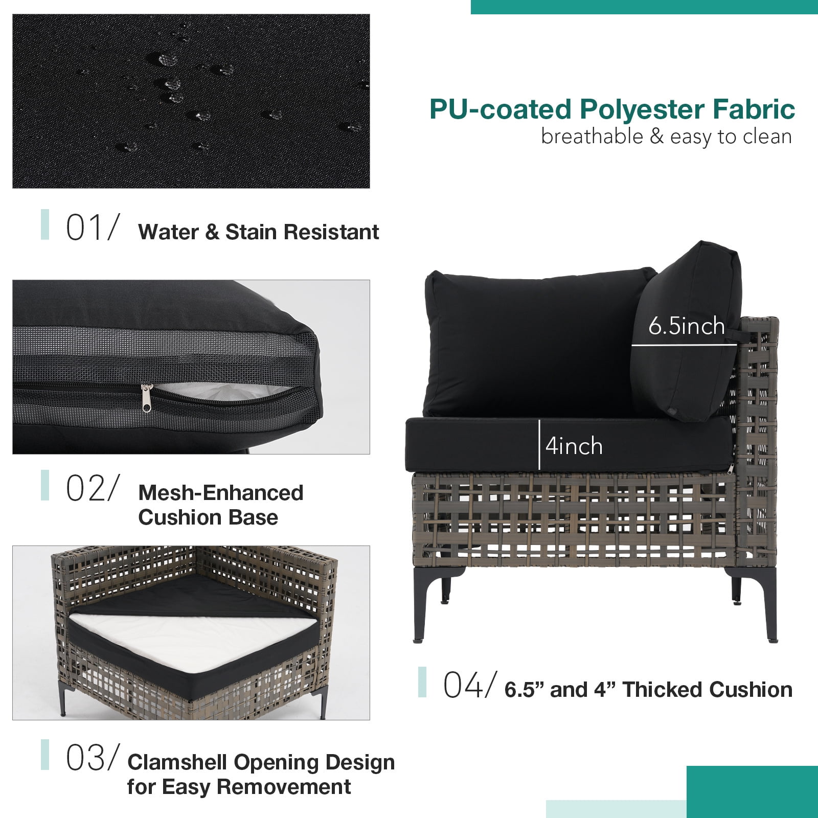 JOIVI 7 Pieces Patio Furniture Set, Outdoor Sectional Sofa Set with Cushion and Coffee Table, 7-Piece PE Rattan Conversation Set for Deck, Porch, Backyard, Black