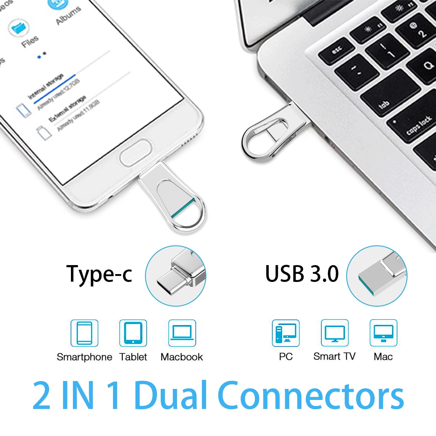 USB C Flash Drive 64 GB for Android Phones OTG Photo Stick External Storage TOPESEL Swivel USB 3.0 Thumb Drive Silver