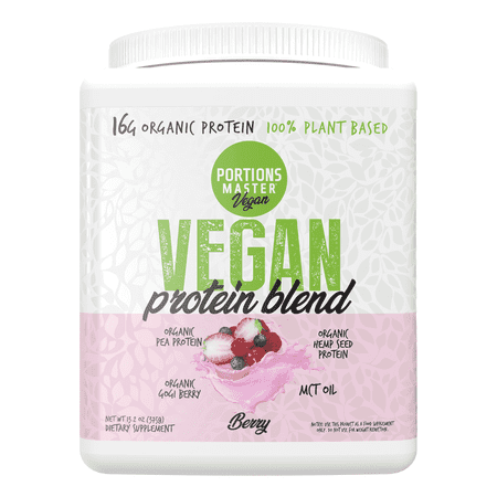 Portions Master Vegan Protein Blend Powder, Plant-Based, Gluten-Free, Dairy-Free (Berry 375g)
